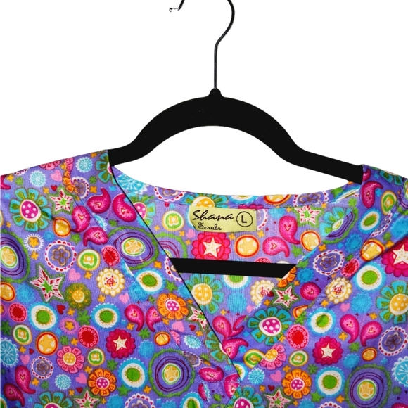 Shana Scrubs Short Sleeve Multi-Colored Scrub Top 812 - Picture 4 of 5